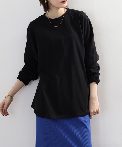 atONE(アットワン)の「オーバーサイズ裾ラウンドカットソー(Tシャツ/カットソー・レディース・オフホワイト/チャコールグレー/カーキ/モカ/ブラック・4L~5L/LL~3L/M-L)」の15枚目の写真