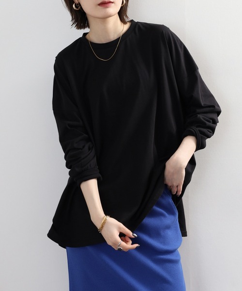 atONE(アットワン)の「オーバーサイズ裾ラウンドカットソー(Tシャツ/カットソー・レディース・オフホワイト/チャコールグレー/カーキ/モカ/ブラック・4L~5L/LL~3L/M-L)」の18枚目の写真