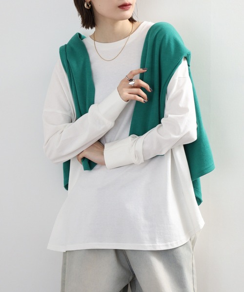 atONE(アットワン)の「オーバーサイズ裾ラウンドカットソー(Tシャツ/カットソー・レディース・オフホワイト/チャコールグレー/カーキ/モカ/ブラック・4L~5L/LL~3L/M-L)」の9枚目の写真
