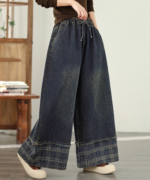ONEP STAR（ワンピスター）の「フリンジデザインワイドデニムパンツ（デニムパンツ・レディース・ダークブルー/ブルー・X-LARGE/LARGE/MEDIUM）」の2枚目の写真