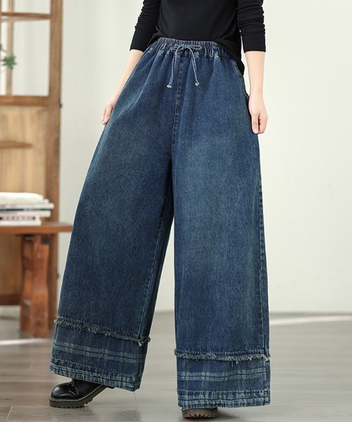 ONEP STAR（ワンピスター）の「フリンジデザインワイドデニムパンツ（デニムパンツ・レディース・ダークブルー/ブルー・X-LARGE/LARGE/MEDIUM）」の7枚目の写真