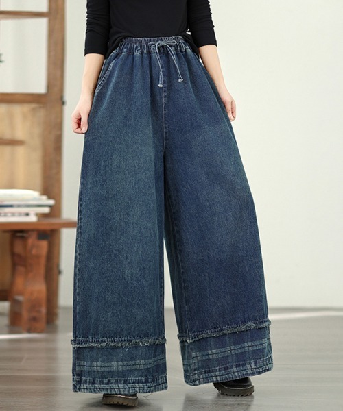 ONEP STAR（ワンピスター）の「フリンジデザインワイドデニムパンツ（デニムパンツ・レディース・ダークブルー/ブルー・X-LARGE/LARGE/MEDIUM）」の8枚目の写真