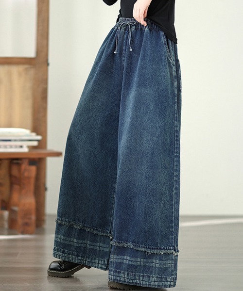 ONEP STAR（ワンピスター）の「フリンジデザインワイドデニムパンツ（デニムパンツ・レディース・ダークブルー/ブルー・X-LARGE/LARGE/MEDIUM）」の9枚目の写真