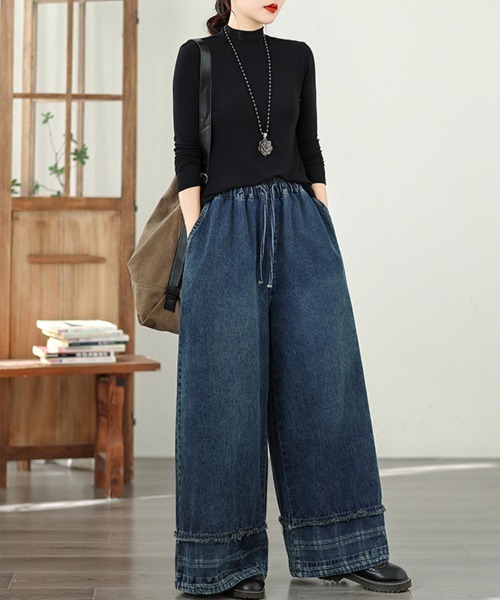 ONEP STAR（ワンピスター）の「フリンジデザインワイドデニムパンツ（デニムパンツ・レディース・ダークブルー/ブルー・X-LARGE/LARGE/MEDIUM）」の11枚目の写真