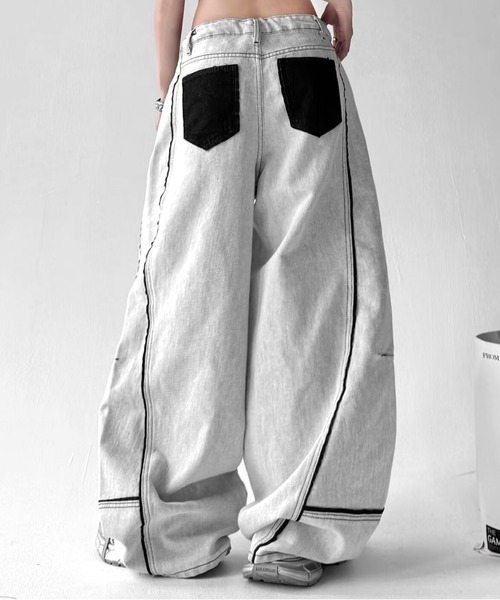 JOHNNY WOLF(ジョニーウルフ)の「HABLOG ワイド バギー バレル デニムパンツ(デニムパンツ・メンズ・ライトグレー・M/S/L)」の8枚目の写真