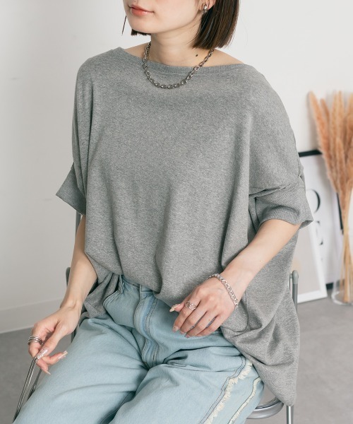 aity(アイティ)の「M-5L 変形ドルマン オーバーサイズ半袖カットソー 夏服(Tシャツ/カットソー・レディース・ピンクベージュ/ネイビー/オフホワイト/杢グレー・4L~5L/LL~3L/M~L)」の19枚目の写真