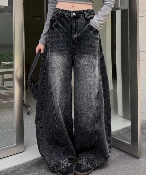yuue' ( wear )(ユーイ)の「カーブワイドデニムパンツ/ユニセックス(デニムパンツ・レディース・ブルー/ブルー系その他/ブラック・S/M/L)」の2枚目の写真