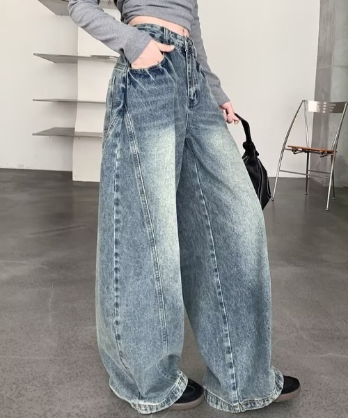 yuue' ( wear )（ユーイ）の「カーブワイドデニムパンツ/ユニセックス（デニムパンツ・レディース・ブルー・S/M/L）」の9枚目の写真