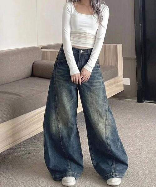 yuue' ( wear )(ユーイ)の「カーブワイドデニムパンツ/ユニセックス(デニムパンツ・レディース・ブルー/ブルー系その他/ブラック・S/M/L)」の16枚目の写真