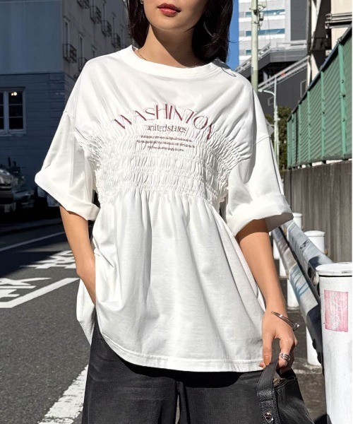 RANAN（ラナン）の「【遮熱・防シワ・接触冷感・UV対策】多機能シャーリングプリントTシャツ（Tシャツ/カットソー・レディース・ブルー/ブラック/ホワイト・LL/M/L）」の2枚目の写真