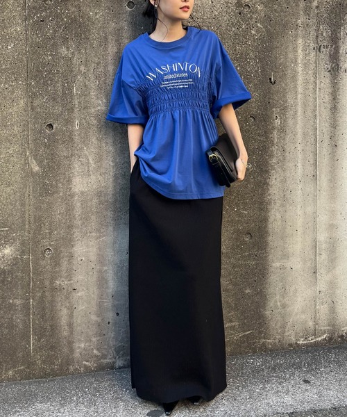 RANAN(ラナン)の「シャーリングロゴペプラムTシャツ【遮熱・防シワ・接触冷感・UV対策】(Tシャツ/カットソー・レディース・ブルー/ブラック/ホワイト・LL/M/L)」の16枚目の写真
