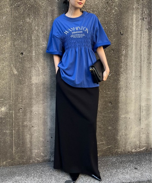 RANAN(ラナン)の「シャーリングロゴペプラムTシャツ【遮熱・防シワ・接触冷感・UV対策】(Tシャツ/カットソー・レディース・ブルー/ブラック/ホワイト・LL/M/L)」の17枚目の写真