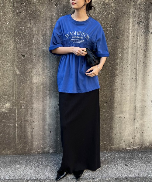 RANAN(ラナン)の「シャーリングロゴペプラムTシャツ【遮熱・防シワ・接触冷感・UV対策】(Tシャツ/カットソー・レディース・ブルー/ブラック/ホワイト・LL/M/L)」の18枚目の写真