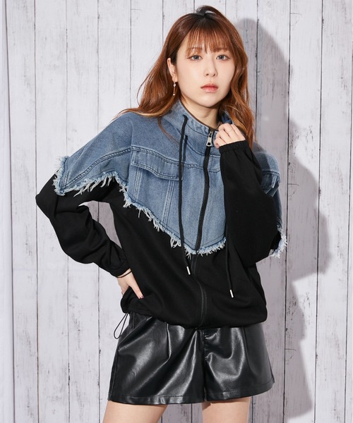 GORGE(ゴージ)の「《デニム切り替え×フード付き》ブルゾン/秋冬春/全2色(ブルゾン・レディース・ブラック/グレー・F)」の3枚目の写真