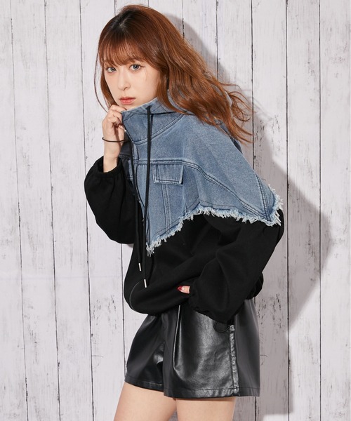 GORGE(ゴージ)の「《デニム切り替え×フード付き》ブルゾン/秋冬春/全2色(ブルゾン・レディース・ブラック/グレー・F)」の4枚目の写真
