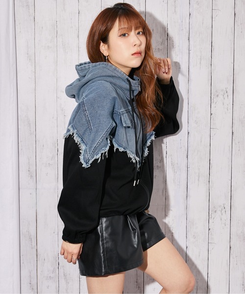 GORGE(ゴージ)の「《デニム切り替え×フード付き》ブルゾン/秋冬春/全2色(ブルゾン・レディース・ブラック/グレー・F)」の5枚目の写真