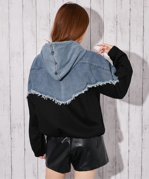 GORGE(ゴージ)の「《デニム切り替え×フード付き》ブルゾン/秋冬春/全2色(ブルゾン・レディース・ブラック/グレー・F)」の6枚目の写真