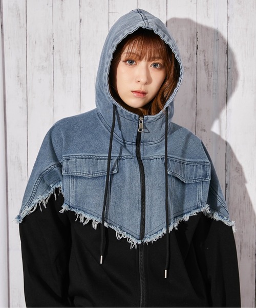 GORGE(ゴージ)の「《デニム切り替え×フード付き》ブルゾン/秋冬春/全2色(ブルゾン・レディース・ブラック/グレー・F)」の7枚目の写真
