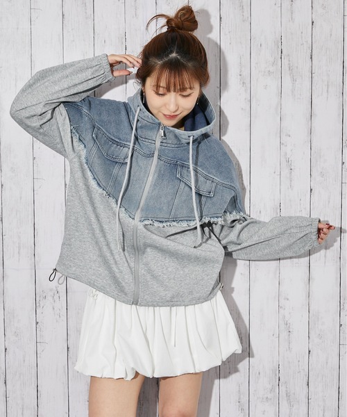 GORGE(ゴージ)の「《デニム切り替え×フード付き》ブルゾン/秋冬春/全2色(ブルゾン・レディース・ブラック/グレー・F)」の9枚目の写真