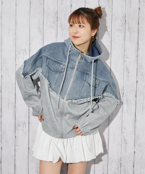GORGE(ゴージ)の「《デニム切り替え×フード付き》ブルゾン/秋冬春/全2色(ブルゾン・レディース・ブラック/グレー・F)」の10枚目の写真