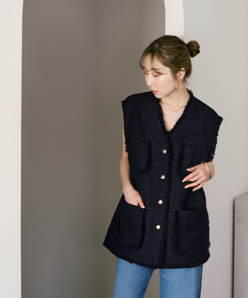 ラメツイードノーカラージレ（ベスト）｜NOBLE（ノーブル）の