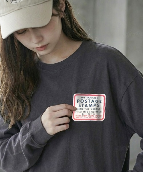 Dalfwin(ダールフィン)の「韓国ファッション POSTAGEヴィンテージプリント長袖Tシャツ(Tシャツ/カットソー・レディース・ブルー/チャコールグレー・FREE)」の8枚目の写真