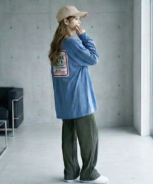 Dalfwin(ダールフィン)の「韓国ファッション POSTAGEヴィンテージプリント長袖Tシャツ(Tシャツ/カットソー・レディース・ブルー/チャコールグレー・FREE)」の12枚目の写真