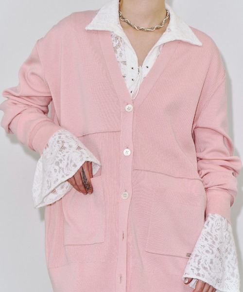 JOSE MOON（ジョゼムーン）の「PLATE VNECK OVER CARDIGAN/プレートブイネックオーバーカーディガン（カーディガン/ボレロ・レディース・ブラック/チャコールグレー/ピンク・38/36）」の8枚目の写真