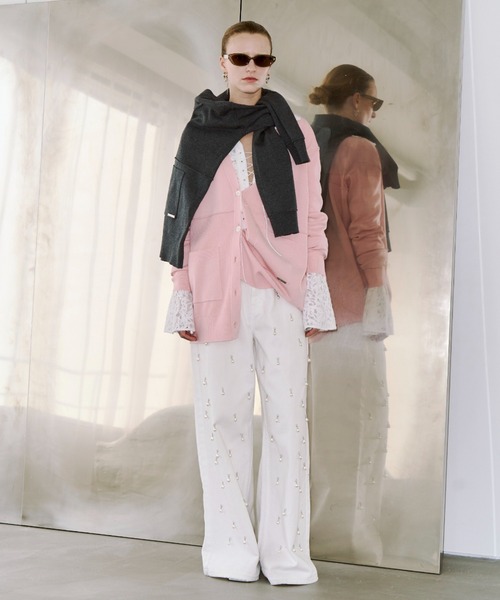 JOSE MOON（ジョゼムーン）の「PLATE VNECK OVER CARDIGAN/プレートブイネックオーバーカーディガン（カーディガン/ボレロ・レディース・ブラック/チャコールグレー/ピンク・38/36）」の10枚目の写真