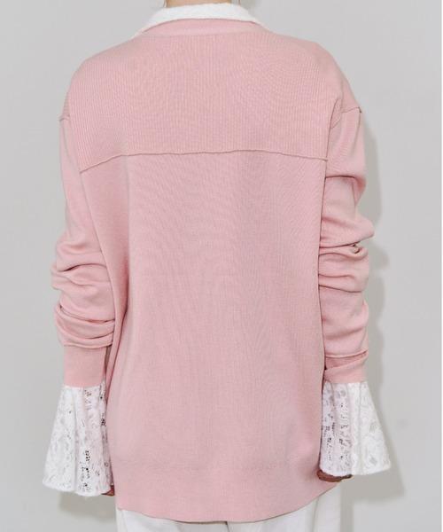 JOSE MOON（ジョゼムーン）の「PLATE VNECK OVER CARDIGAN/プレートブイネックオーバーカーディガン（カーディガン/ボレロ・レディース・ブラック/チャコールグレー/ピンク・38/36）」の4枚目の写真