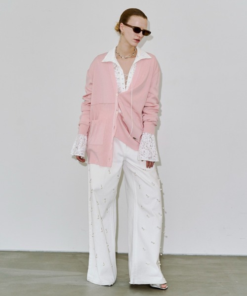 JOSE MOON（ジョゼムーン）の「PLATE VNECK OVER CARDIGAN/プレートブイネックオーバーカーディガン（カーディガン/ボレロ・レディース・ブラック/チャコールグレー/ピンク・38/36）」の6枚目の写真