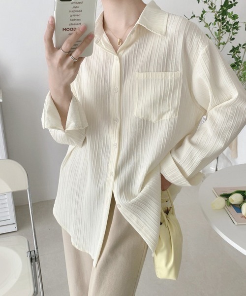 SallyLunn(サリーラン)の「シアー楊柳オーバーシャツ(シャツ/ブラウス・レディース・ホワイト/ライトイエロー・LARGE/MEDIUM)」の3枚目の写真