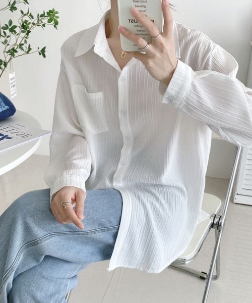 SallyLunn(サリーラン)の「シアー楊柳オーバーシャツ(シャツ/ブラウス・レディース・ホワイト/ライトイエロー・LARGE/MEDIUM)」の8枚目の写真