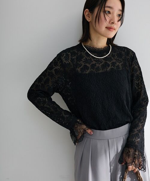 Green Parks(グリーンパークス)の「総レースプルオーバー(Tシャツ/カットソー・レディース・ブラック/ホワイト系その他2・FREE)」の7枚目の写真