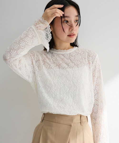 Green Parks(グリーンパークス)の「総レースプルオーバー(Tシャツ/カットソー・レディース・ブラック/ホワイト系その他2・FREE)」の1枚目の写真