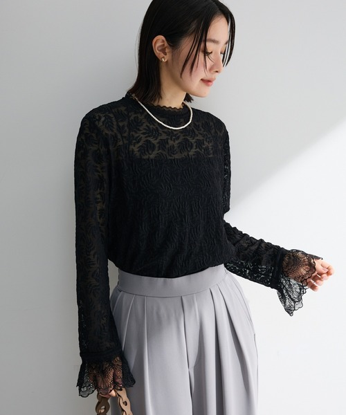 Green Parks(グリーンパークス)の「総レースプルオーバー(Tシャツ/カットソー・レディース・ブラック/ホワイト系その他2・FREE)」の2枚目の写真