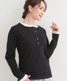 SHOO・LA・RUE | 【洗濯機可/S-LL】1枚でサマ見え レイヤード風配色 ヘンリーネックロンT(Tシャツ/カットソー)