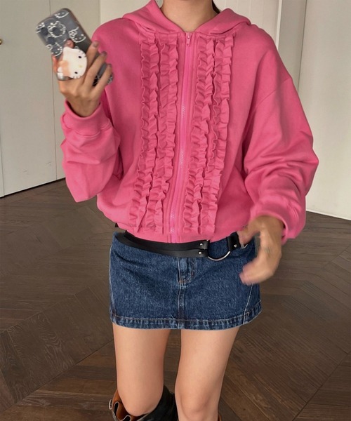 LYEON（リヨン）の「フリルパーカー/フーディー（パーカー・レディース・ブラック/ピンク/ブルー・FREE）」の2枚目の写真