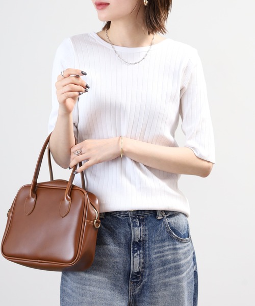 OMNES(オムネス)の「針抜リブ5分袖Tシャツ(Tシャツ/カットソー・レディース・ベージュ/モスグリーン/ホワイト・FREE)」の5枚目の写真
