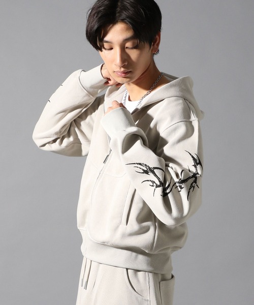 LAND MUSEUM（ランドミュージアム）の「LAND MUSEUM／ファイヤーパターンジップ（裏毛）（パーカー・メンズ・ブラック/ホワイト・LARGE/MEDIUM）」の7枚目の写真