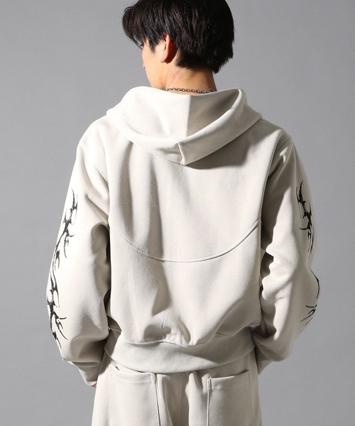 LAND MUSEUM（ランドミュージアム）の「LAND MUSEUM／ファイヤーパターンジップ（裏毛）（パーカー・メンズ・ブラック/ホワイト・LARGE/MEDIUM）」の8枚目の写真