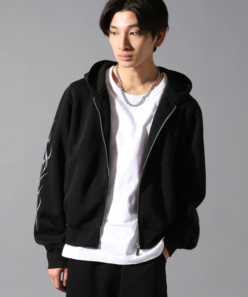 LAND MUSEUM（ランドミュージアム）の「LAND MUSEUM／ファイヤーパターンジップ（裏毛）（パーカー・メンズ・ブラック/ホワイト・LARGE/MEDIUM）」の12枚目の写真