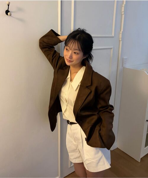 MIND BRIDGE WOMEN（マインドブリッジウーマン）の「[ON][W]ダークブラウンスエードオーバーサイズジャケット（テーラードジャケット・レディース・ダークブラウン・66/55）」の13枚目の写真
