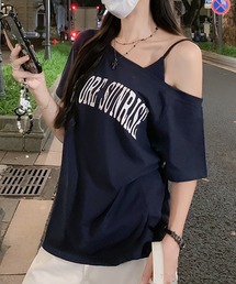 ワンショルダーフロントプリントTシャツ