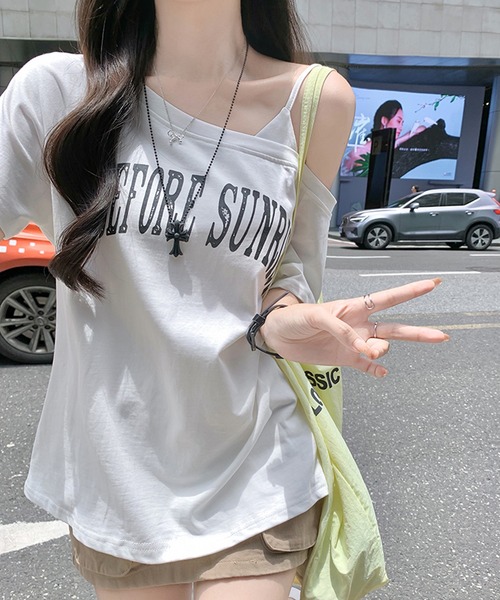 Songe(ソンジュ)の「ワンショルダーフロントプリントTシャツ(Tシャツ/カットソー・レディース・グレー/ネイビー/ホワイト・M/L)」の6枚目の写真
