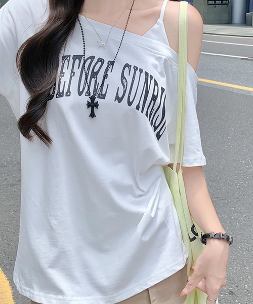 Songe(ソンジュ)の「ワンショルダーフロントプリントTシャツ(Tシャツ/カットソー・レディース・グレー/ネイビー/ホワイト・M/L)」の7枚目の写真