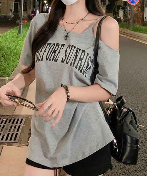 Songe(ソンジュ)の「ワンショルダーフロントプリントTシャツ(Tシャツ/カットソー・レディース・グレー/ネイビー/ホワイト・M/L)」の12枚目の写真