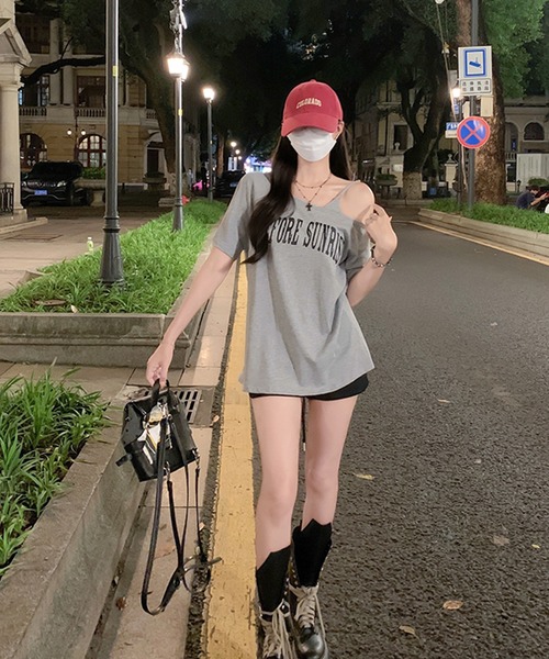 Songe(ソンジュ)の「ワンショルダーフロントプリントTシャツ(Tシャツ/カットソー・レディース・グレー/ネイビー/ホワイト・M/L)」の18枚目の写真