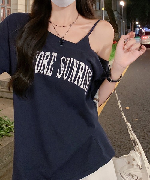Songe(ソンジュ)の「ワンショルダーフロントプリントTシャツ(Tシャツ/カットソー・レディース・グレー/ネイビー/ホワイト・M/L)」の21枚目の写真