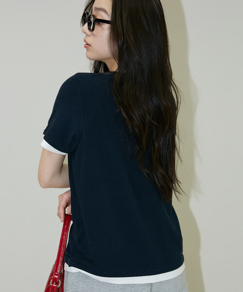 PUBLUX(パブリュクス)の「PUBLUX/パブリュクス レイヤード風 ヘンリーネック Tシャツ 限定展開(Tシャツ/カットソー・レディース・チャコールグレー/ネイビー/ブラウン・フリ-)」の15枚目の写真